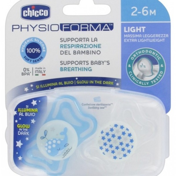 CHICCO CHUPETE PHYSIO LIGHT AZUL 2-6M 2 UDS