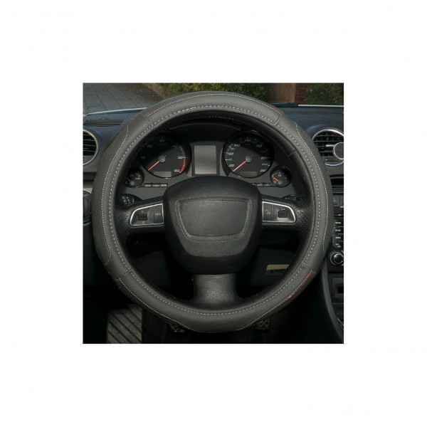 Funda de Volante Transpirable tipo Polipiel, con efecto Piel en Color Gris, Universal para Volnates 39-41cm diametro