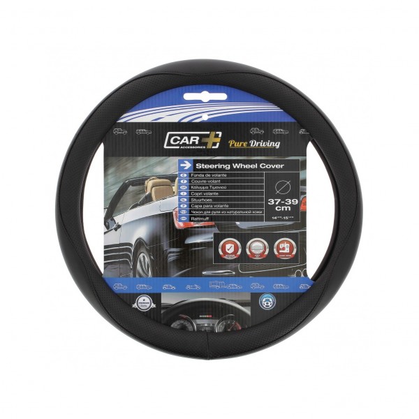 Funda de Volante Transpirable tipo Polipiel, con efecto Piel en Color Negro, Universal para Volnates 37-39cm diametro