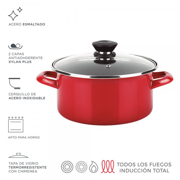 Olla optimax + tapa roja acero aisi 430 ø18 x 10cm